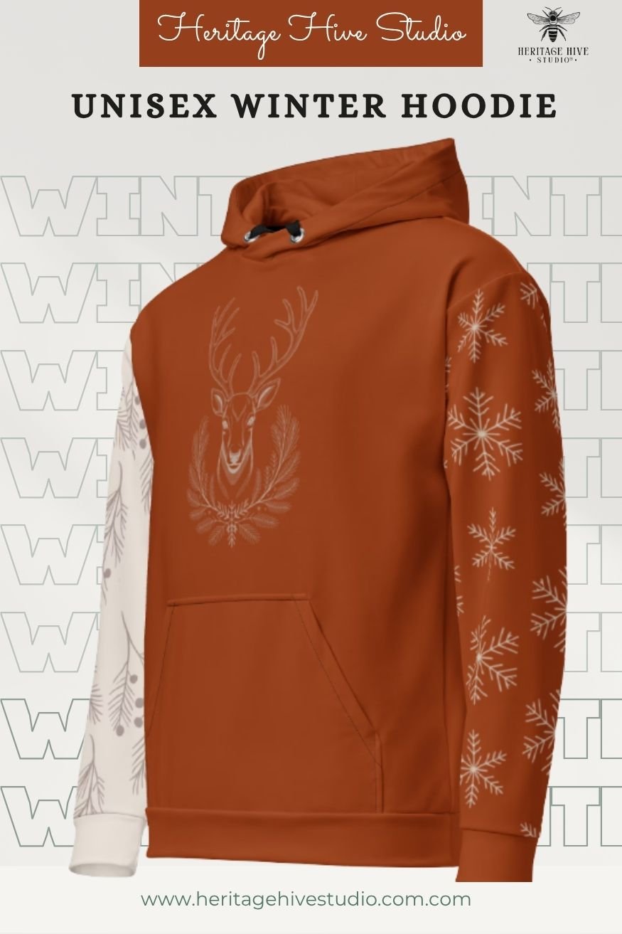 Terracotta Winter Reindeer Hoodie | Cozy Unisex Christmas product image (1)
