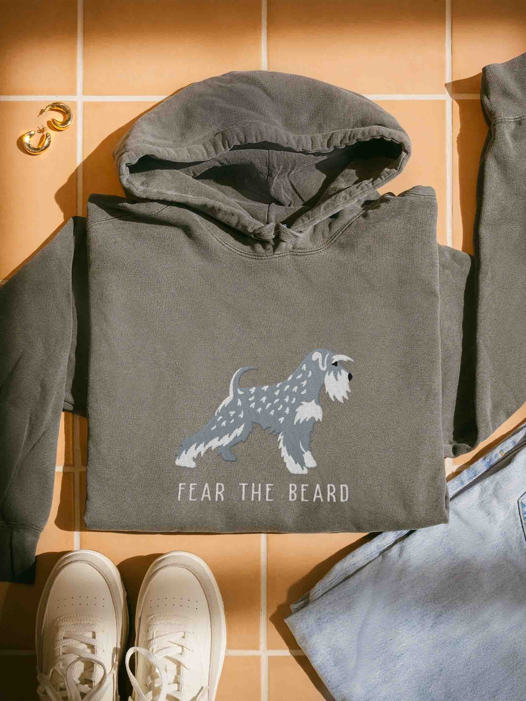 Fear the Beard Premium Hoodie (Embroidered) of a Miniature Schnauzer(Salt & Pepper) product image (1)