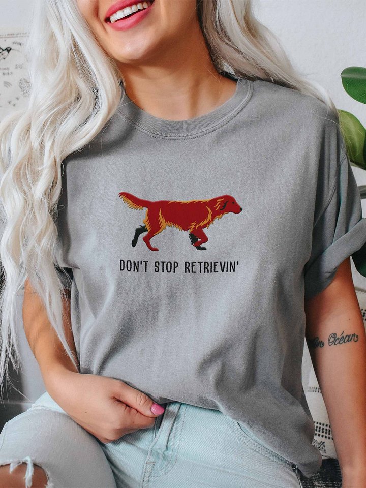 Don't Stop Retrievin' T-Shirt(Embroidered) of a Flat-Coated Retriever(Chocolate) product image (2)