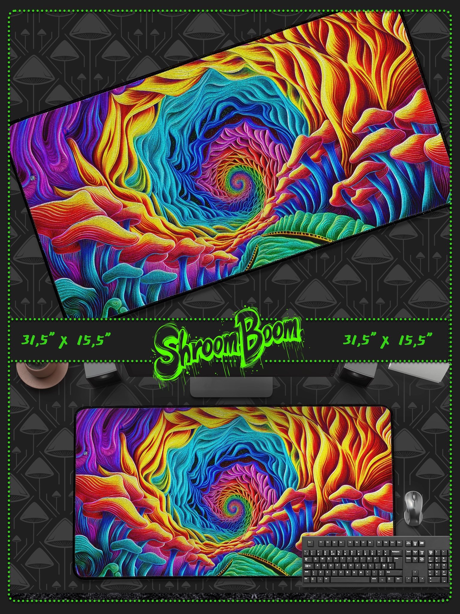 Solar Vortex - Neon Psychedelic Gaming Desk Mat 31.5 x 15.5 product image (1)