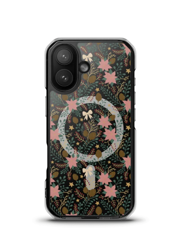 MagSafe® clear case for iPhone enchanted forest blooms. Botanical Christmas design with poinsettias and winter details product image (3)