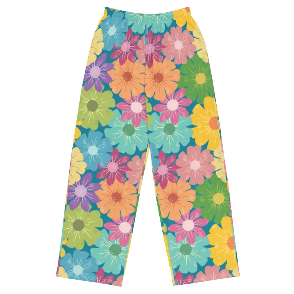 Vibrant Daisy Floral Design Wide-Leg Pants product image (1)