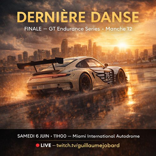 🏆 FINALE — GT Endurance Series · Manche 12

Demain samedi, 11h00 : dernière danse de la saison, à Miami.

C'est la fin de la ...
