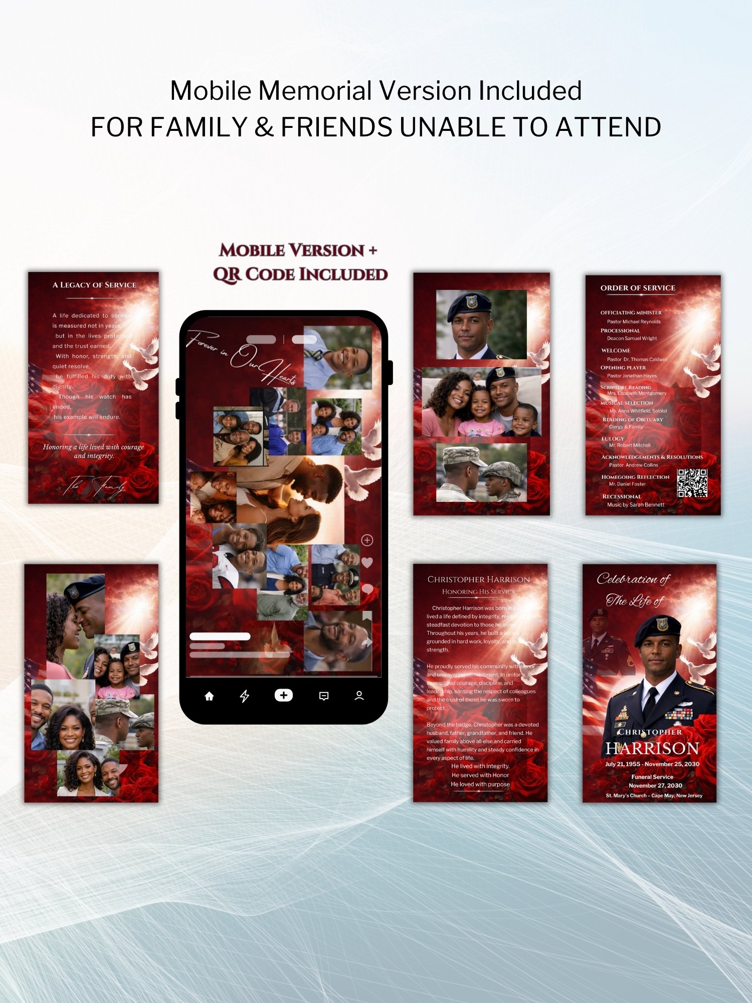 QR Code Military Funeral Booklet with 8-Slide Mobile Invitation & 17x11 Tabloid Template product image (5)