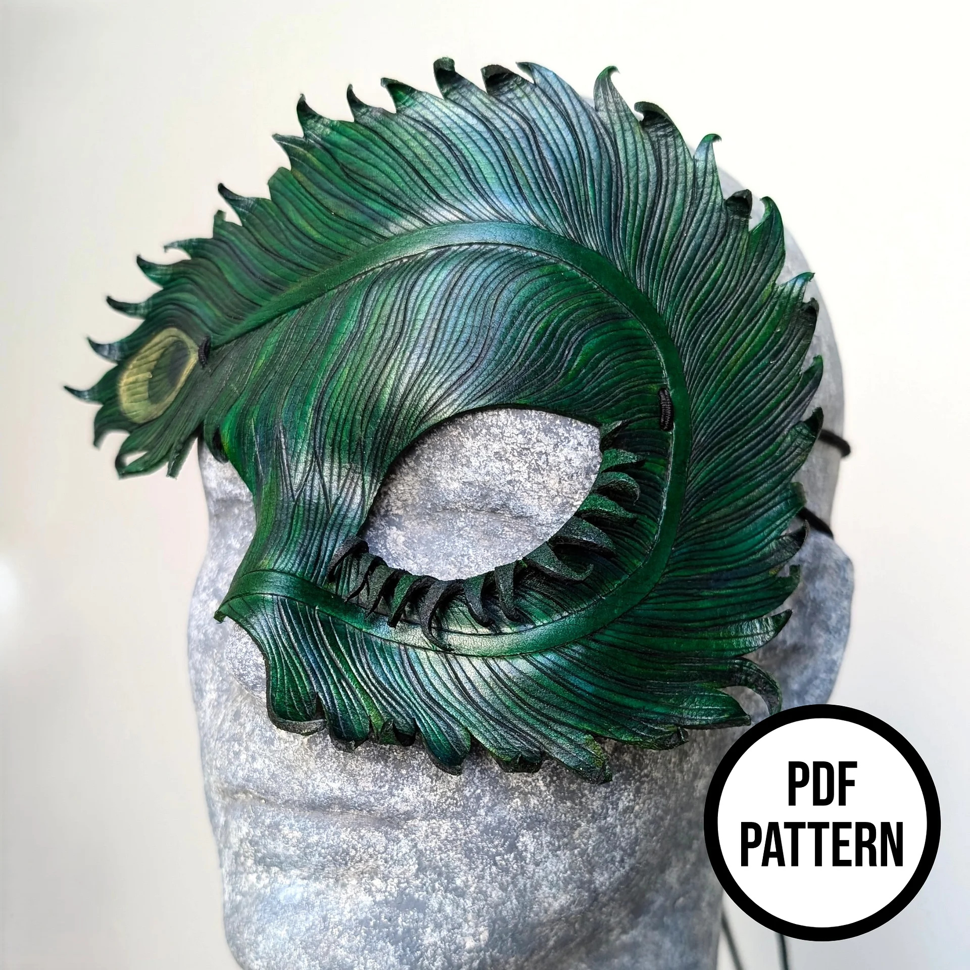 Peacock/Phoenix Half Mask - PDF Pattern for Leathercraft product image (2)