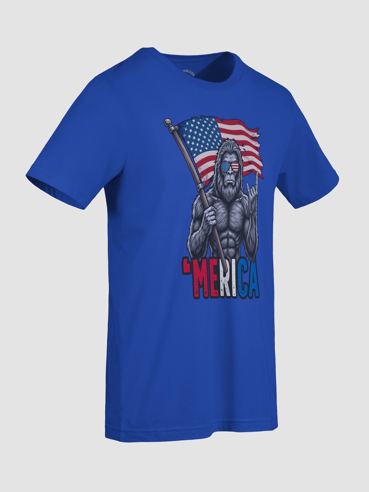 Bigfoot Merica Rock American Flag Patriotic 4th of July Pemium T-Shirt product image (2)
