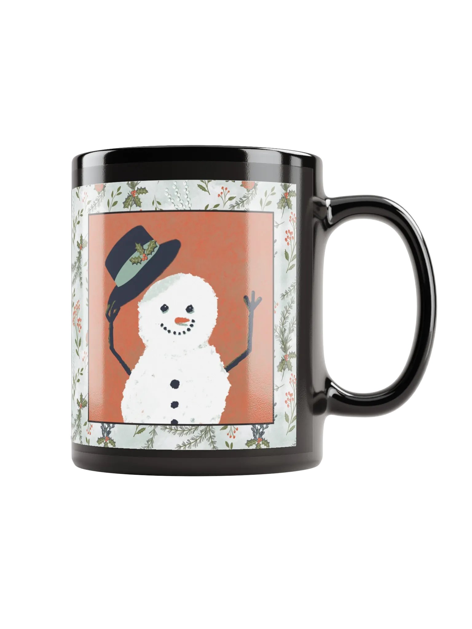 “Snowman Hello” Coffee-Tea-Cocoa Ceramic Mug - Black product image (1)