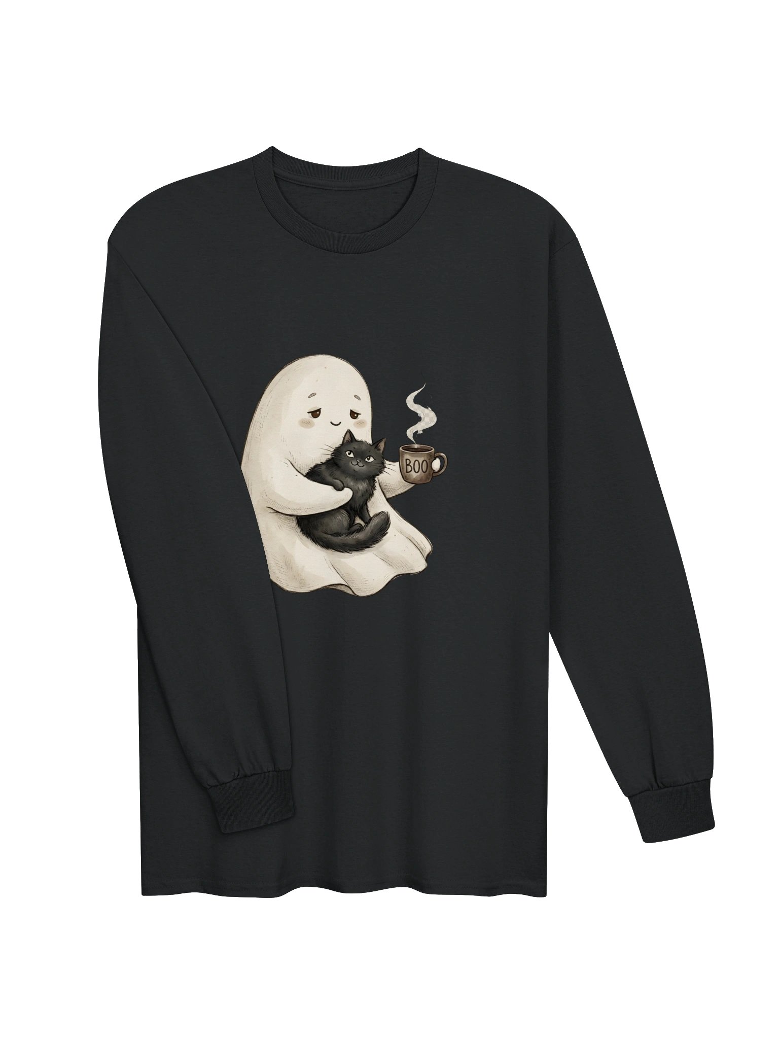 Cozy Ghost & Black Cat Halloween Shirt product image (11)