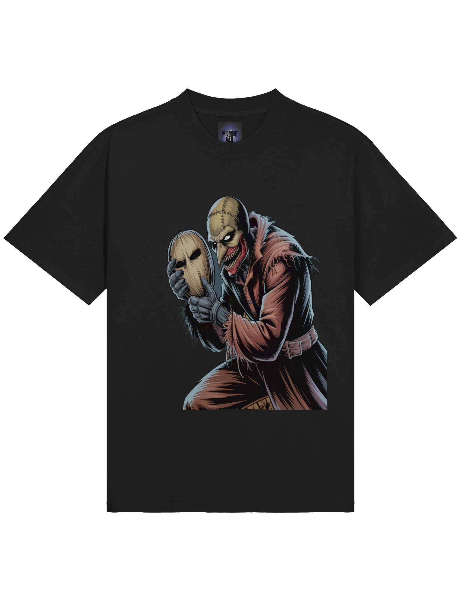 Stitched Spectre: Scarecrow's Masked Menace Oversized Faded T-Shirt product image (5)