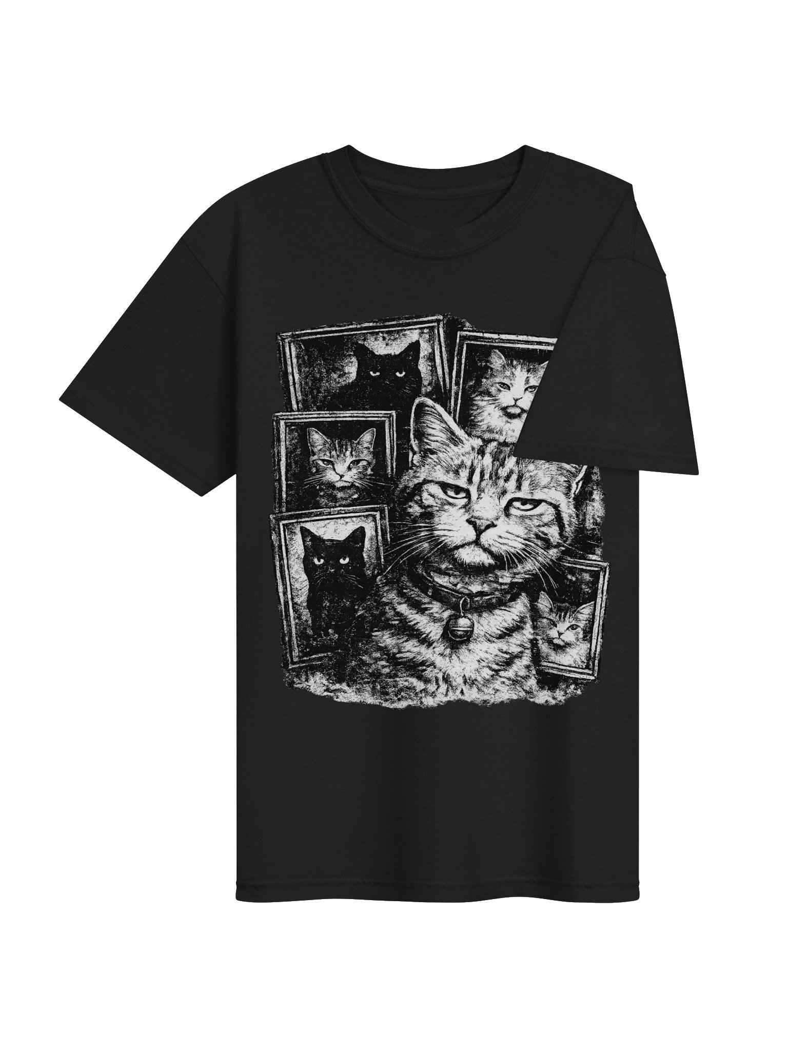 Vintage Cat Portrait Collage Graphic Tee | Gothic Monochrome Feline Shirt product image (4)