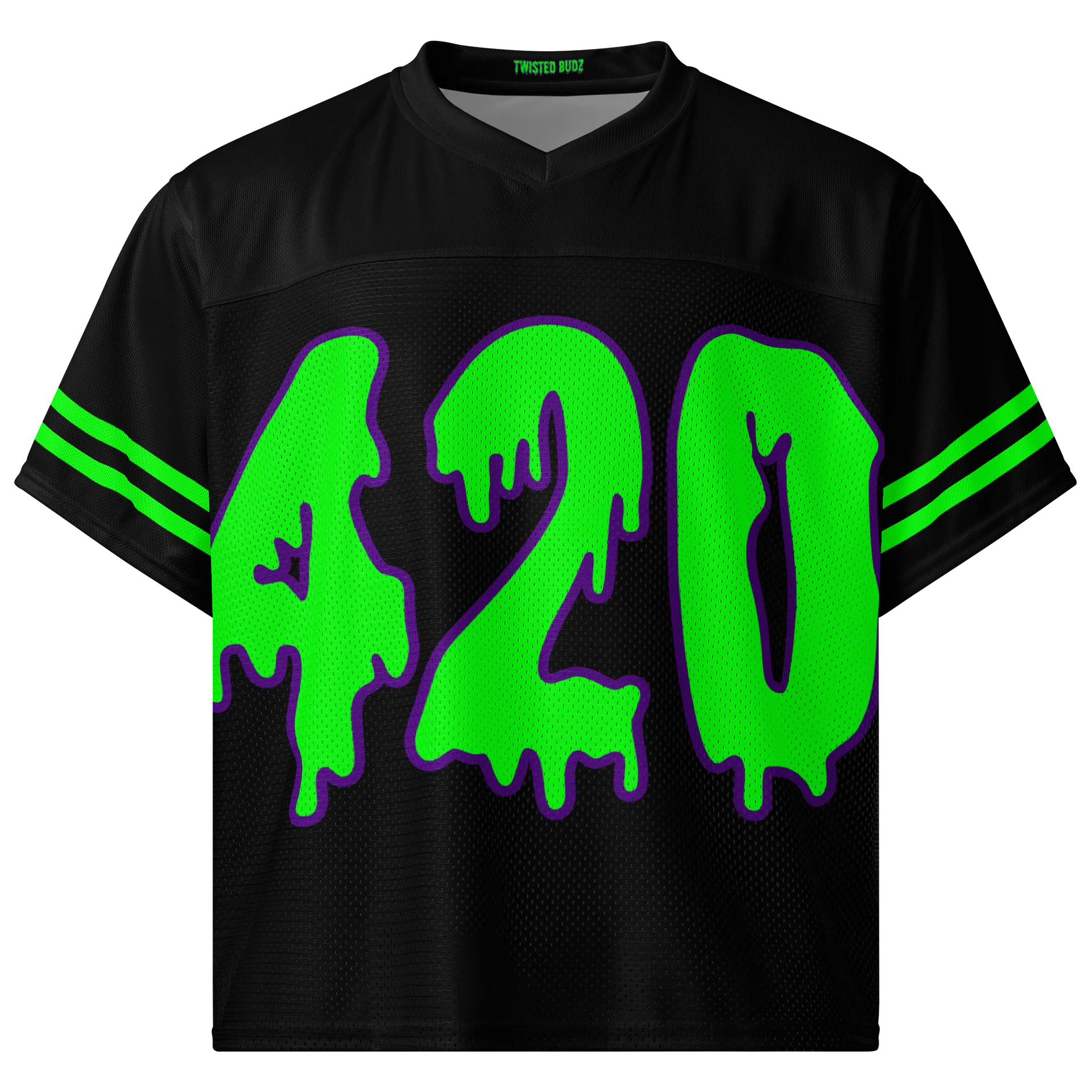 Black Neon Green 420 Football Jersey, Cannabis Rave Shirt, Twisted Weed EDM Top, Goth Stoner Clothes, Alternative Music Festival Fashion product image (6)