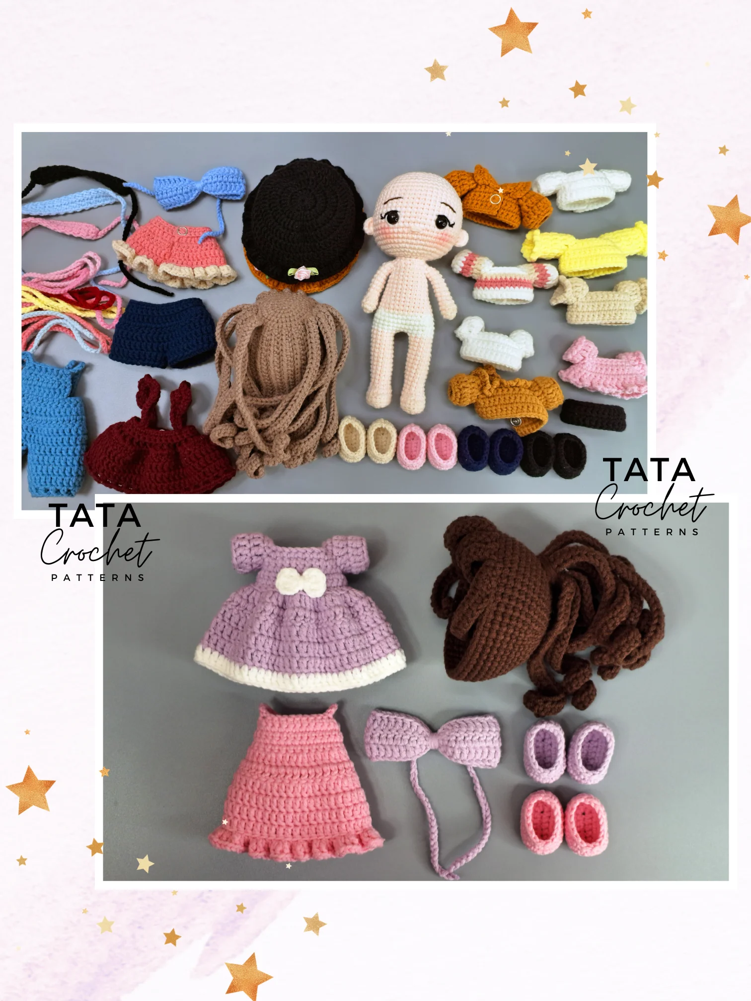 Chibi Doll Amigurumi Crochet Pattern | Mix and Match Clothes and Hair Bundle | Digital Download PDF product image (12)