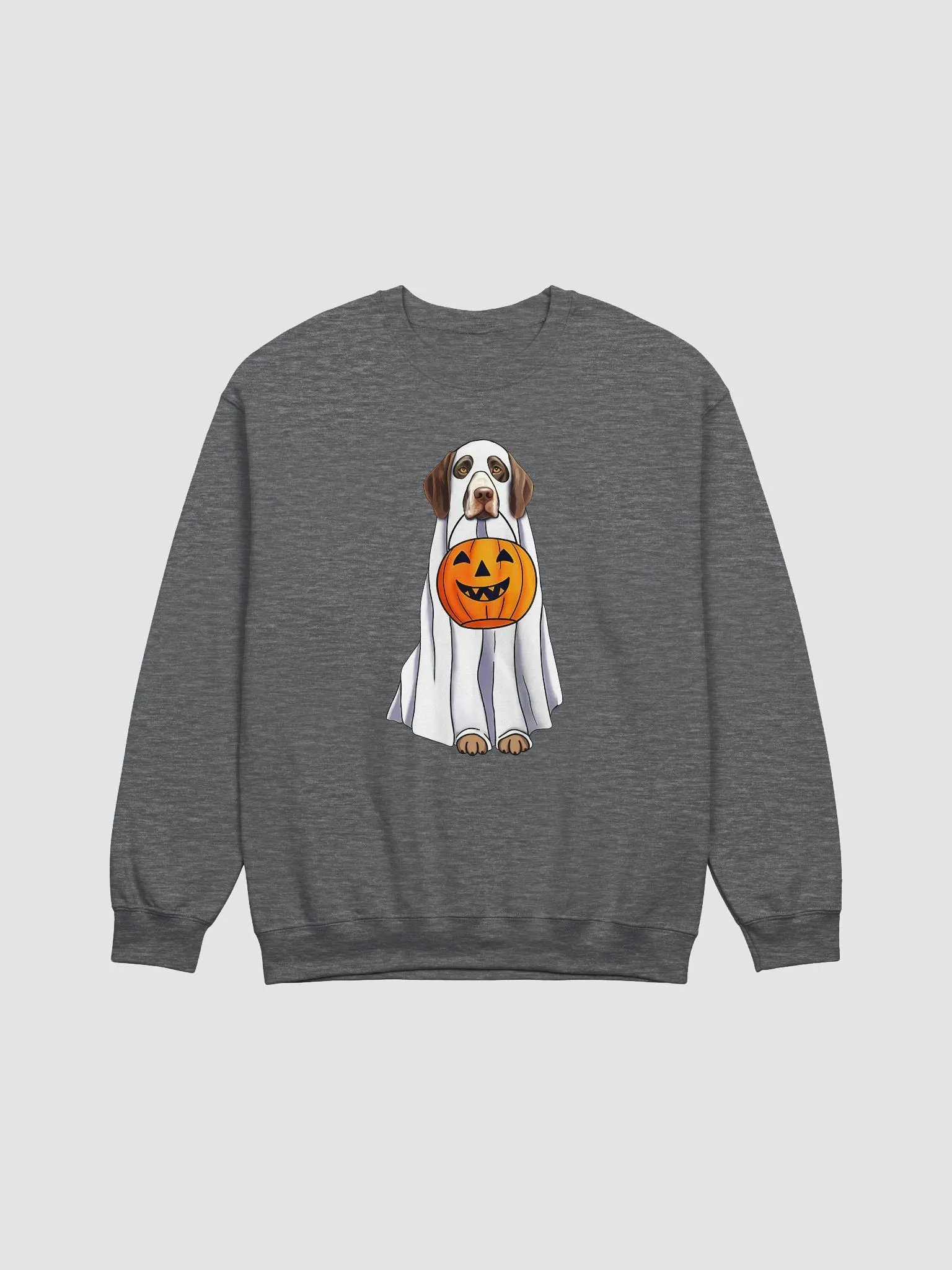 German Shorthaired Pointer Halloween Sweatshirt | Funny Halloween GSP Wearing a Ghost Costume with Pumpkin Basket product image (1)