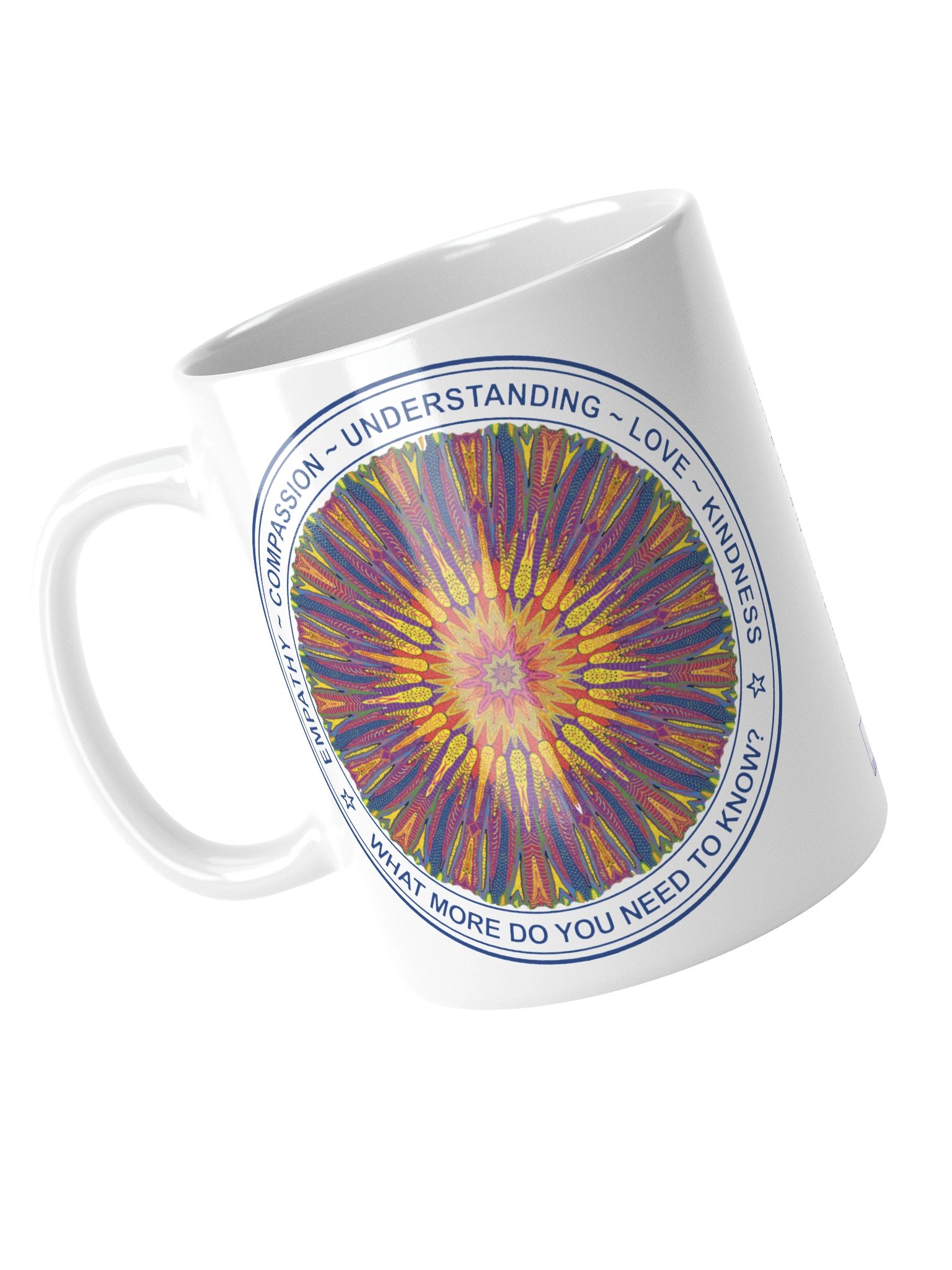 White Ceramic Inspirational mug says: "Empathy, Compassion, Understanding, Love, Kindness. What more do you need to know?" product image (5)