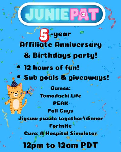 We're live right meow! Join our live chat as we celebrate our 5-year Twitch Affiliate Anniversary and our birthdays with 12 h...
