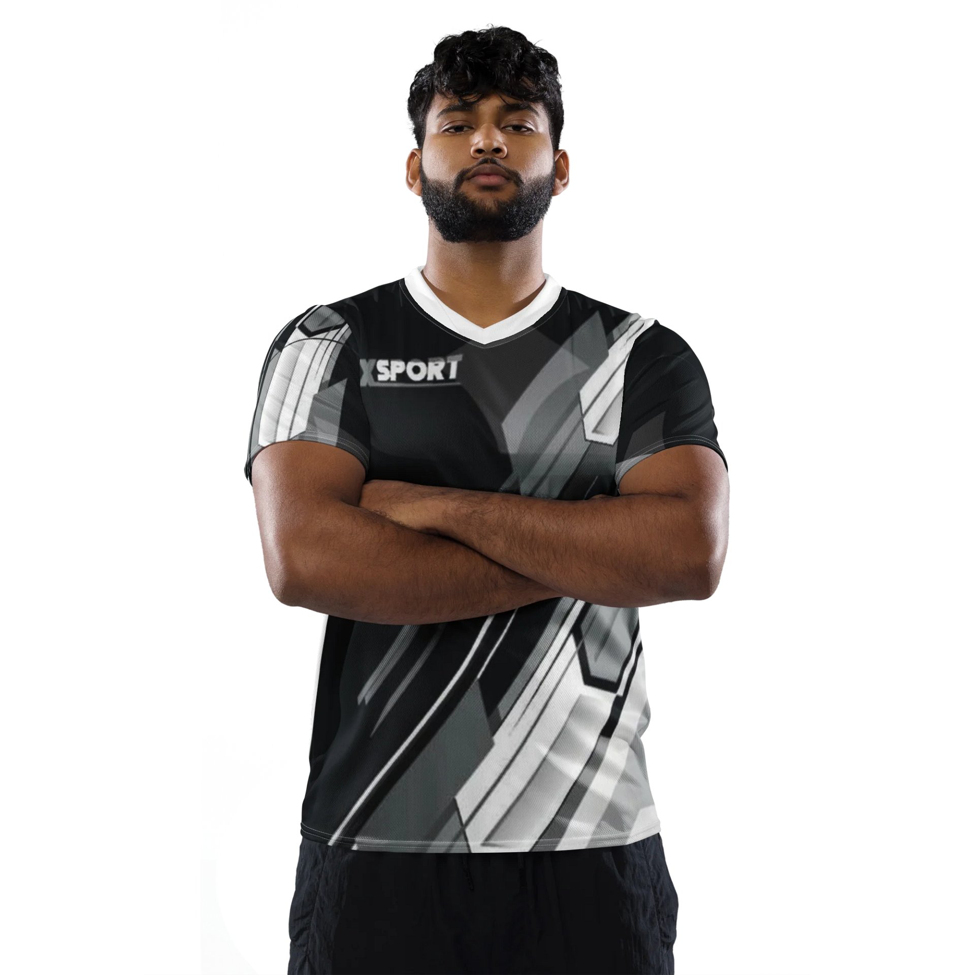 Esports Jersey Shirt Black Grey Geometric | Custom Gaming Team Jersey | Men’s Athletic Performance Tee | Sublimated Sports Top product image (2)