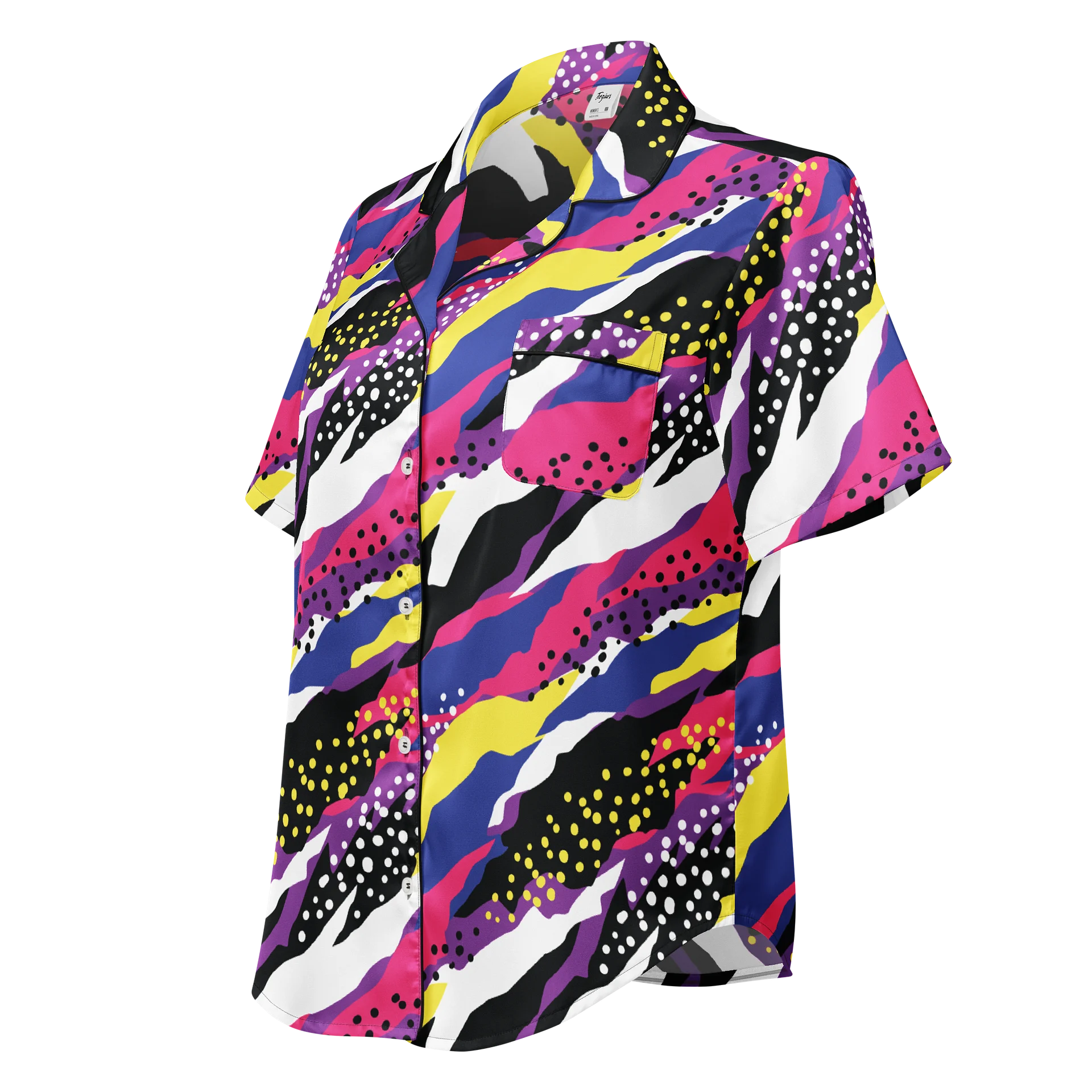 Retro 90s Cyber-Pop Waves | Vibrant All-Over Print Women's Short Sleeve Pajama Top product image (1)