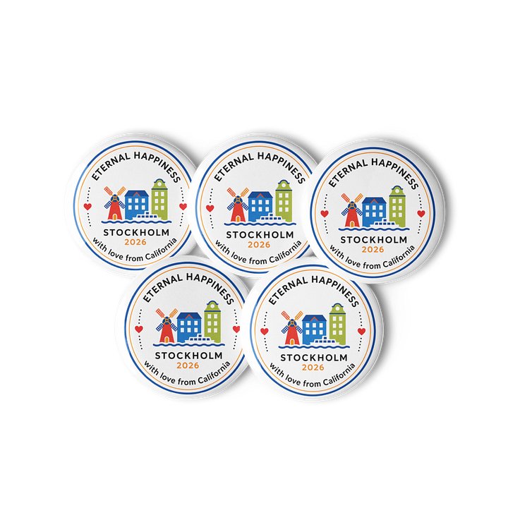 With Love from California – "Eternal Happiness" 2026 Convention of Jehovah's Witnesses Stockholm Sweden Pin product image (1)