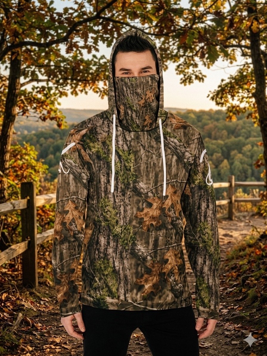 All-Over Camo Print Men's Heavy Fleece Hoodie With Mask product image (2)