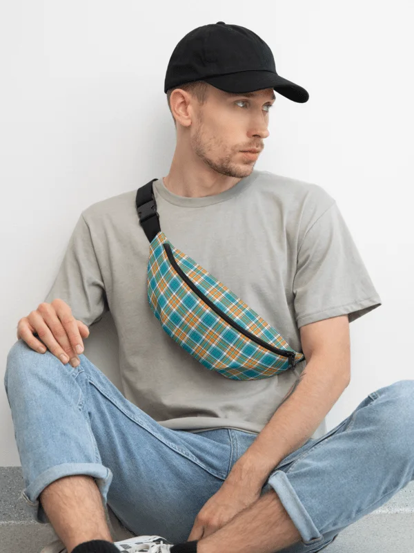 Turquoise and Orange Sporty Plaid Fanny Pack product image (1)