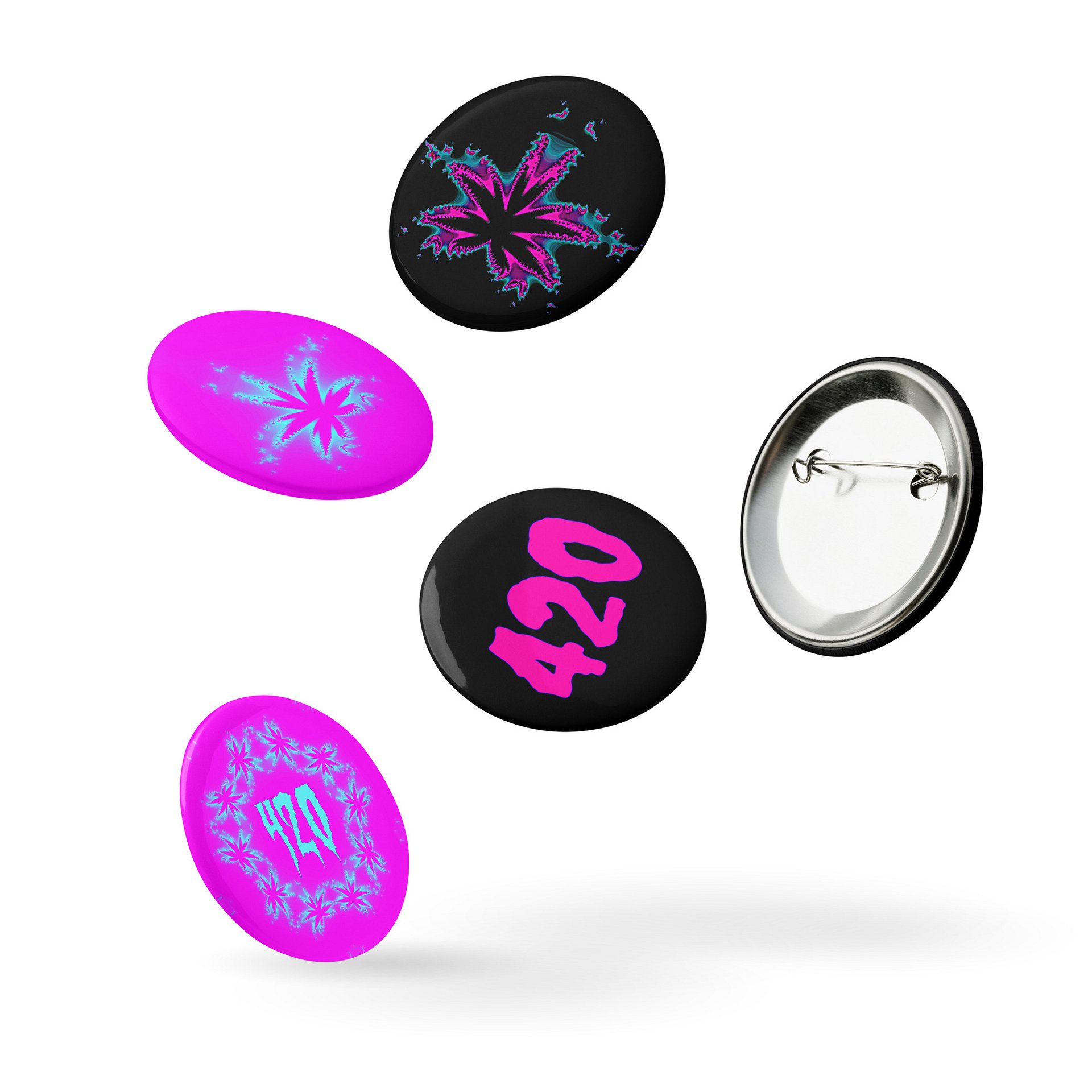 Creepy Cannabis 420 Pins, Black Blue Pink Pot Leaf Art Pin Button Set product image (8)
