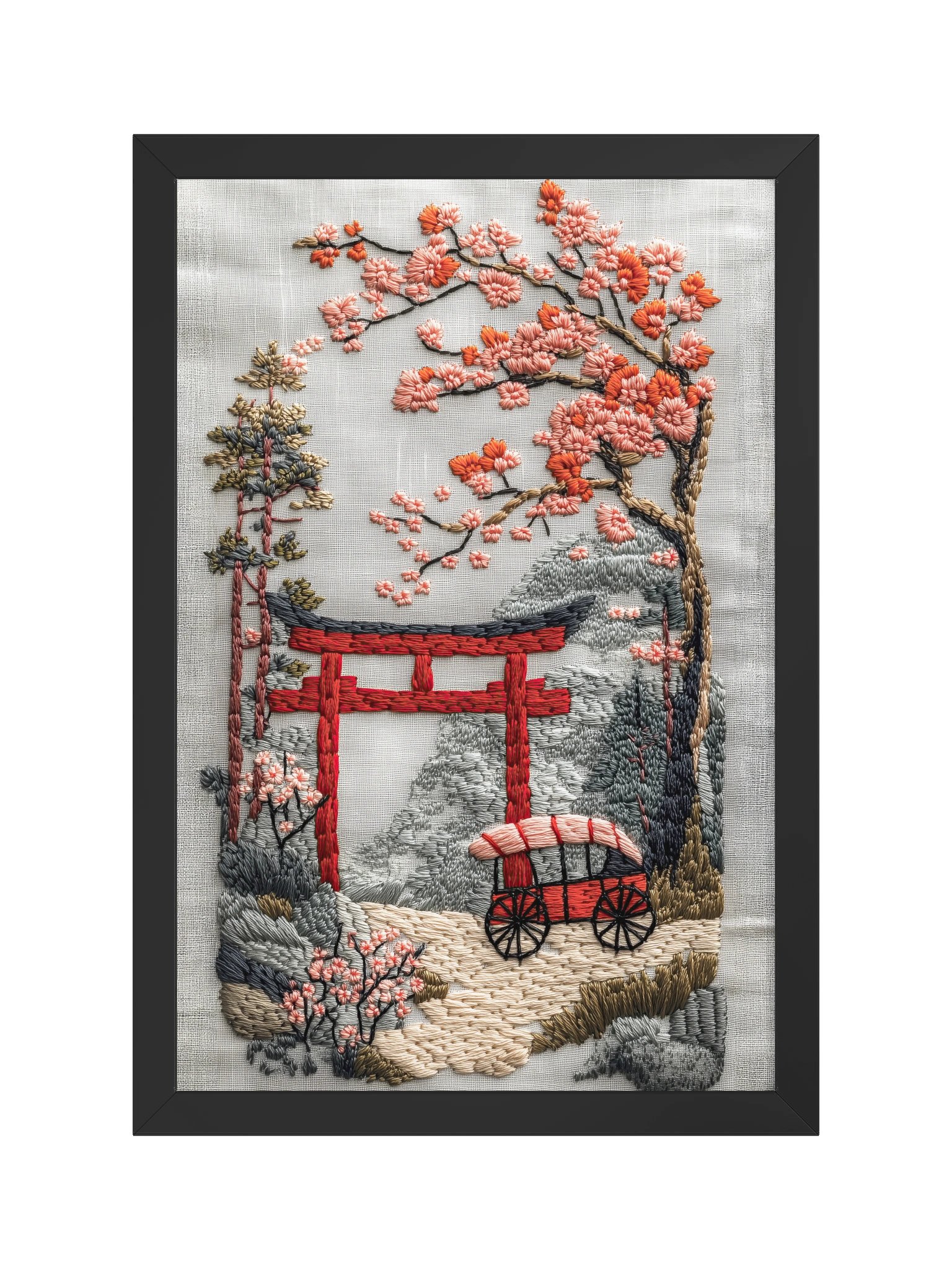 A Quiet Spring in Kyoto | Embroidery-Style Wall Art — Framed Print product image (9)