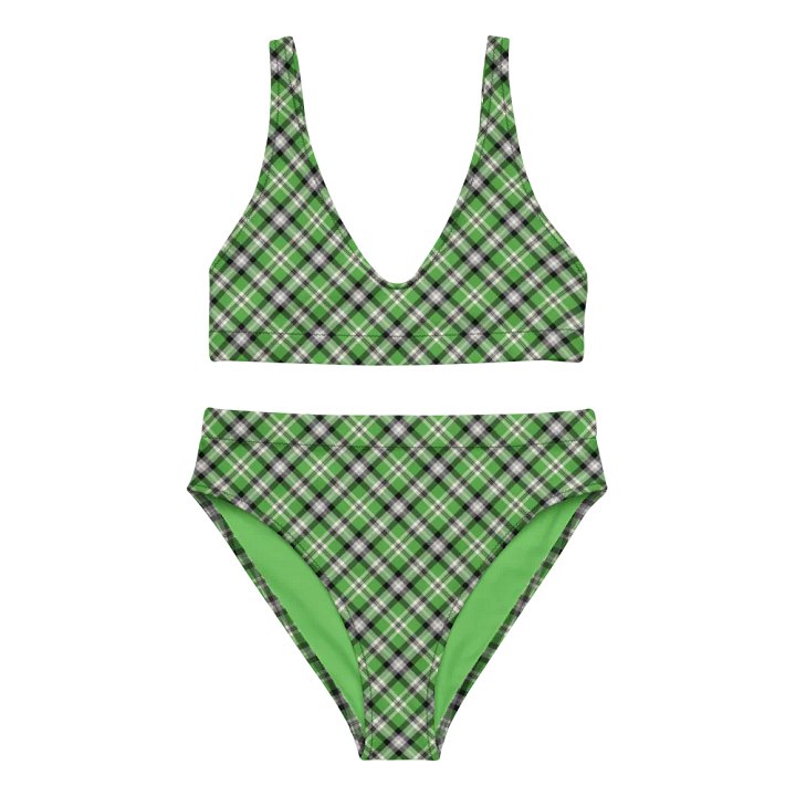 Bright Green, Black, and Gray Plaid Bikini product image (2)