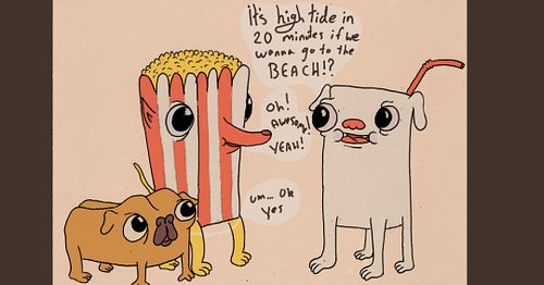 Social media edit of two pages from my (hopefully) regular comic Saussie and Bunny, little series about a saussie dog and a b...