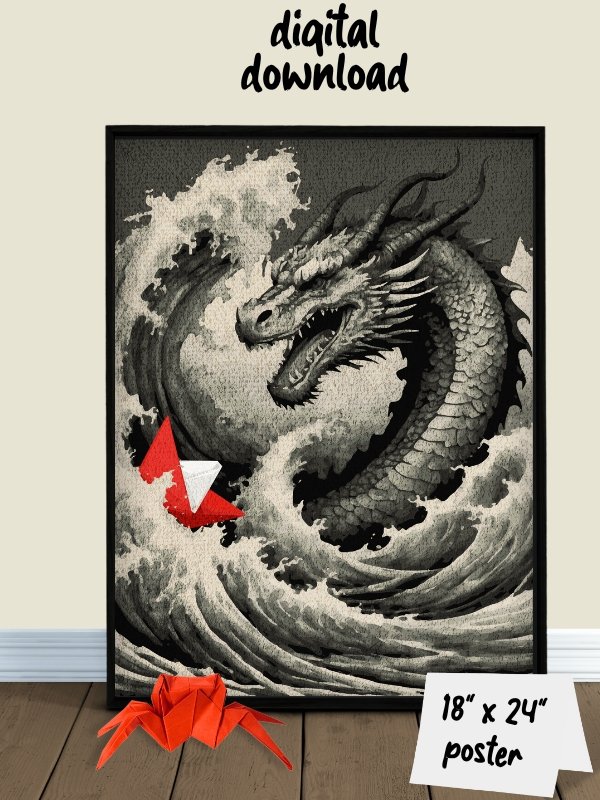 Dragon & Origami Boat Game Room Poster for Board Gamers - digital download product image (1)