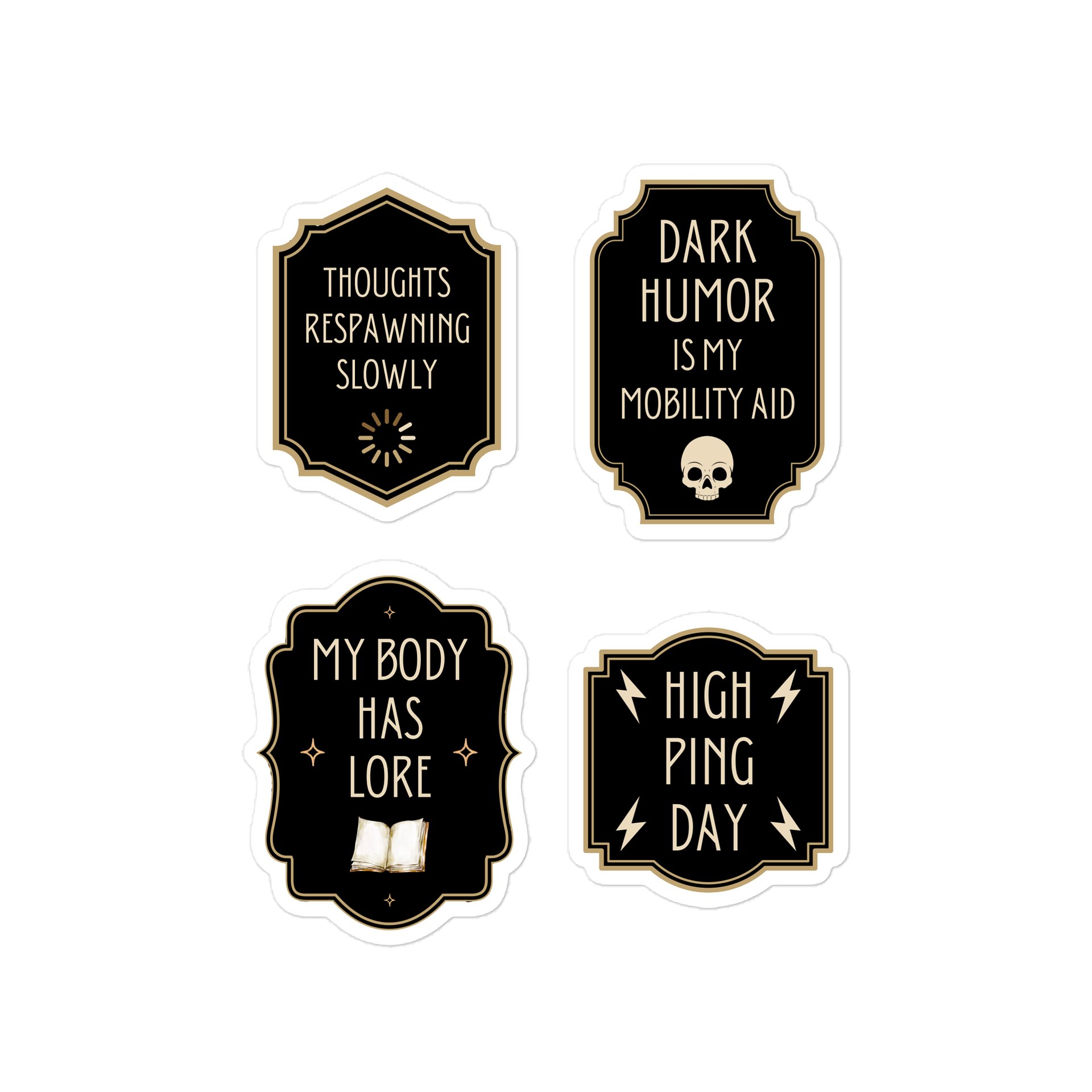 Chronic Illness Dark Humor Sticker Sheet | Gothic Spoonie Gamer Decals product image (1)