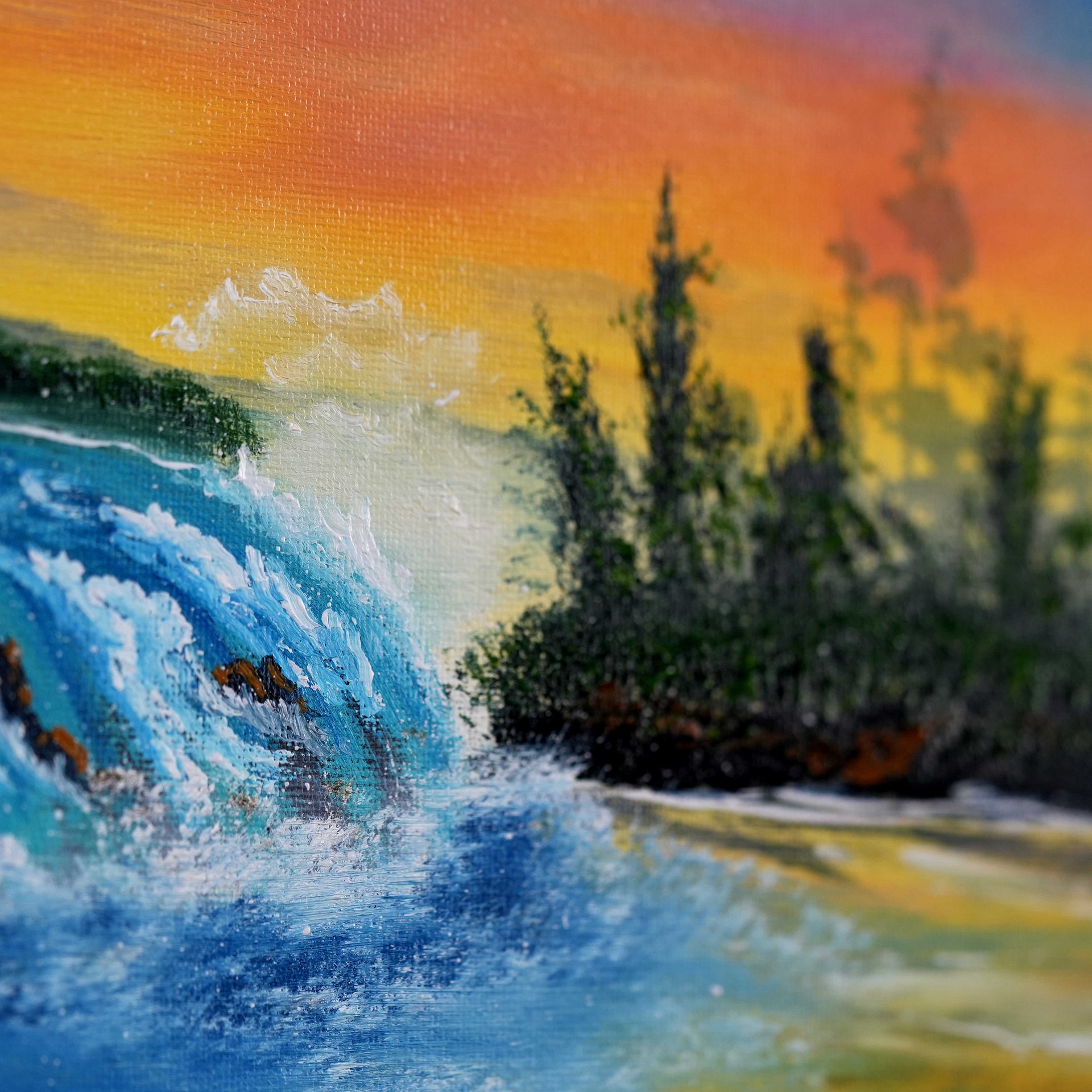The Sunset Waterfall (Original) 10x20 Canvas product image (4)
