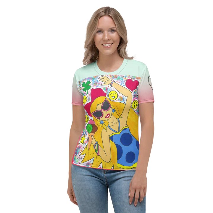 Girl with the ice cream (art by Dina R.) tempera painting picture - Womens Crew Neck T-Shirt product image (1)