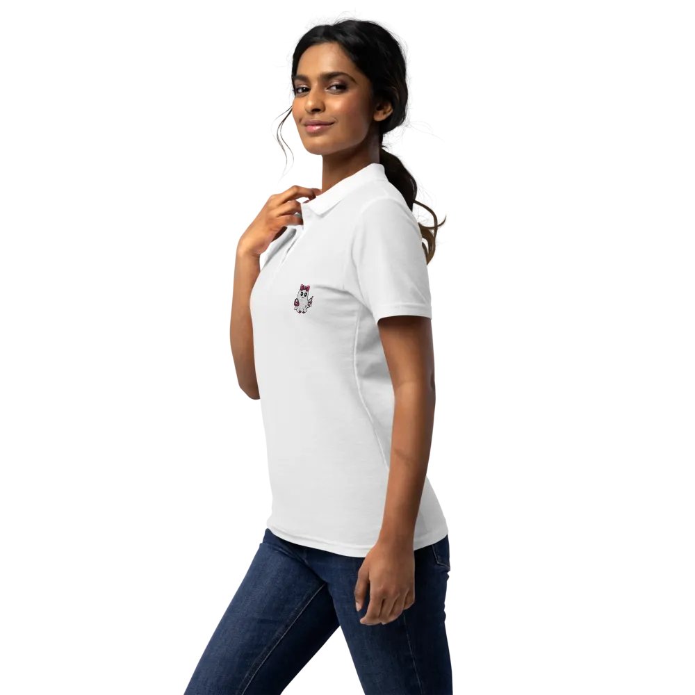 Cute Ghost Embroidered Semi-Fitted Women's Cotton Polo Shirt product image (9)