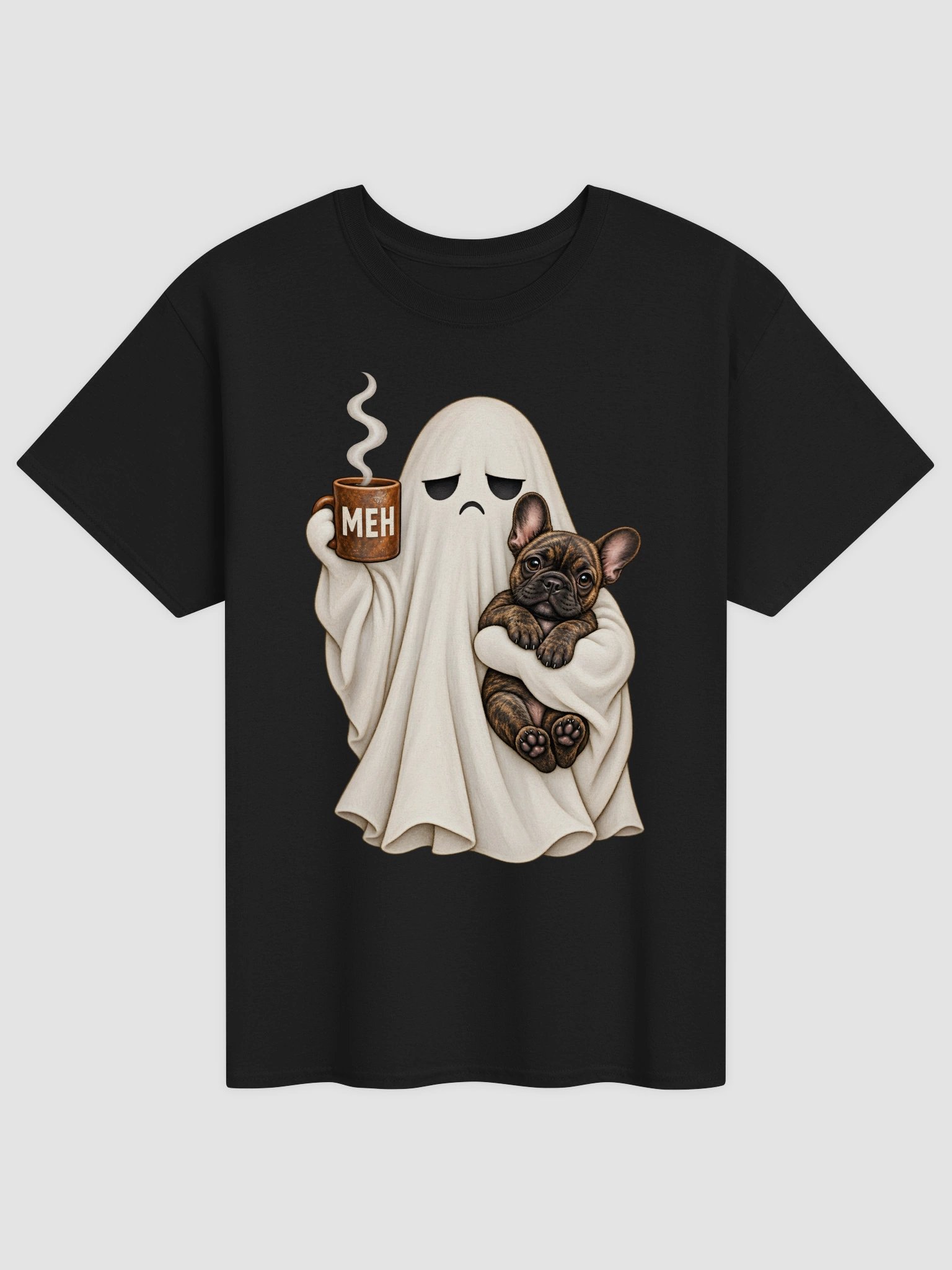 Funny French Bulldog Ghost Halloween Shirt - Cute Meh Coffee Spooky Frenchie Dog T-Shirt product image (1)