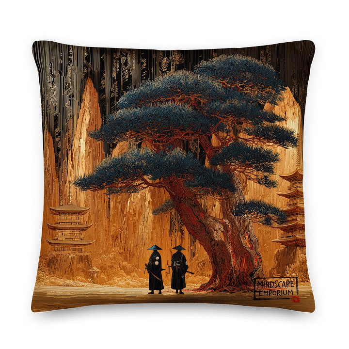 Guardians of the Circuit Grove – Samurai Temple Cushion Cover product image (1)