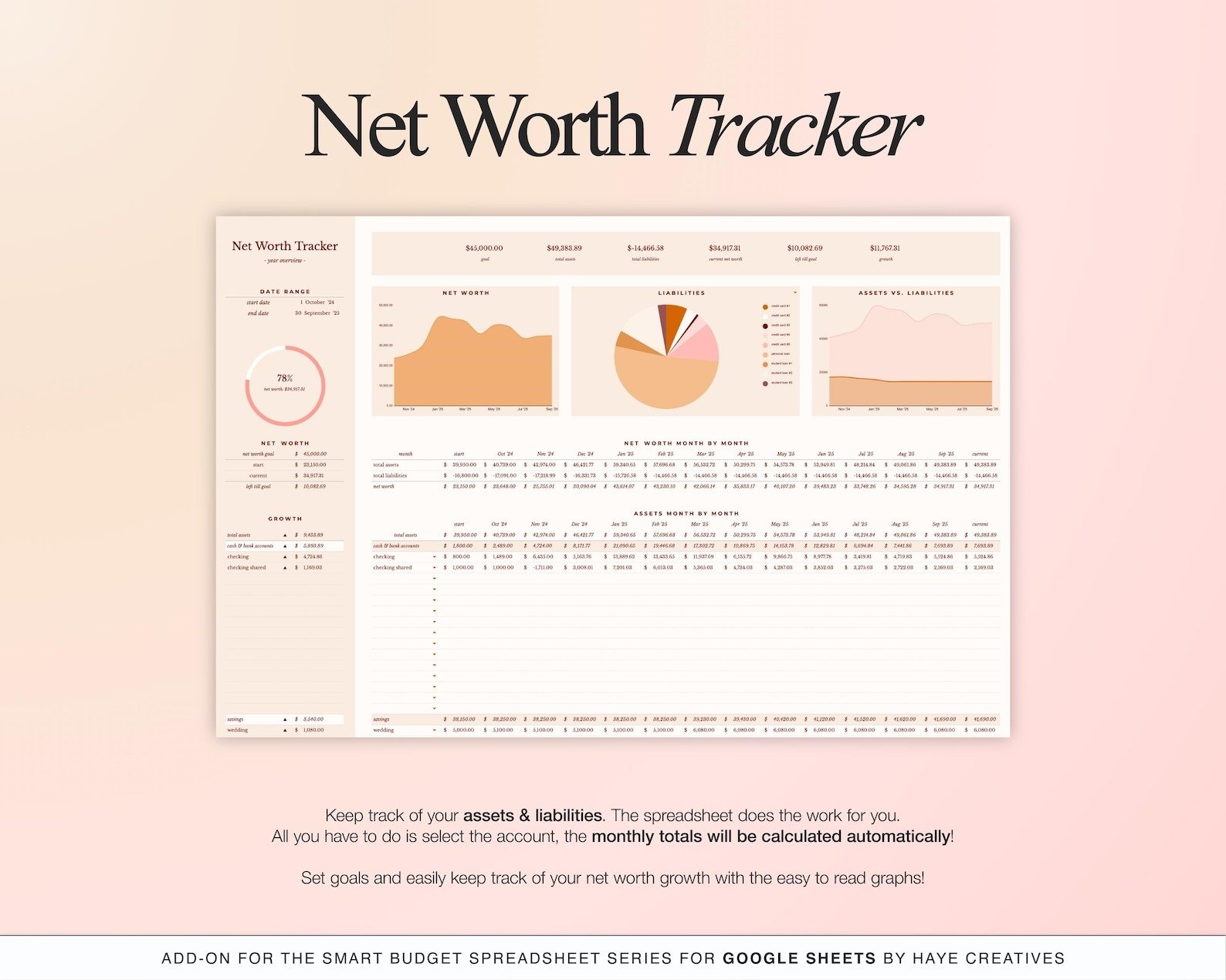 ADD-ON: Net Worth Tracker Add On for Our Smart Budget Spreadsheet product image (3)