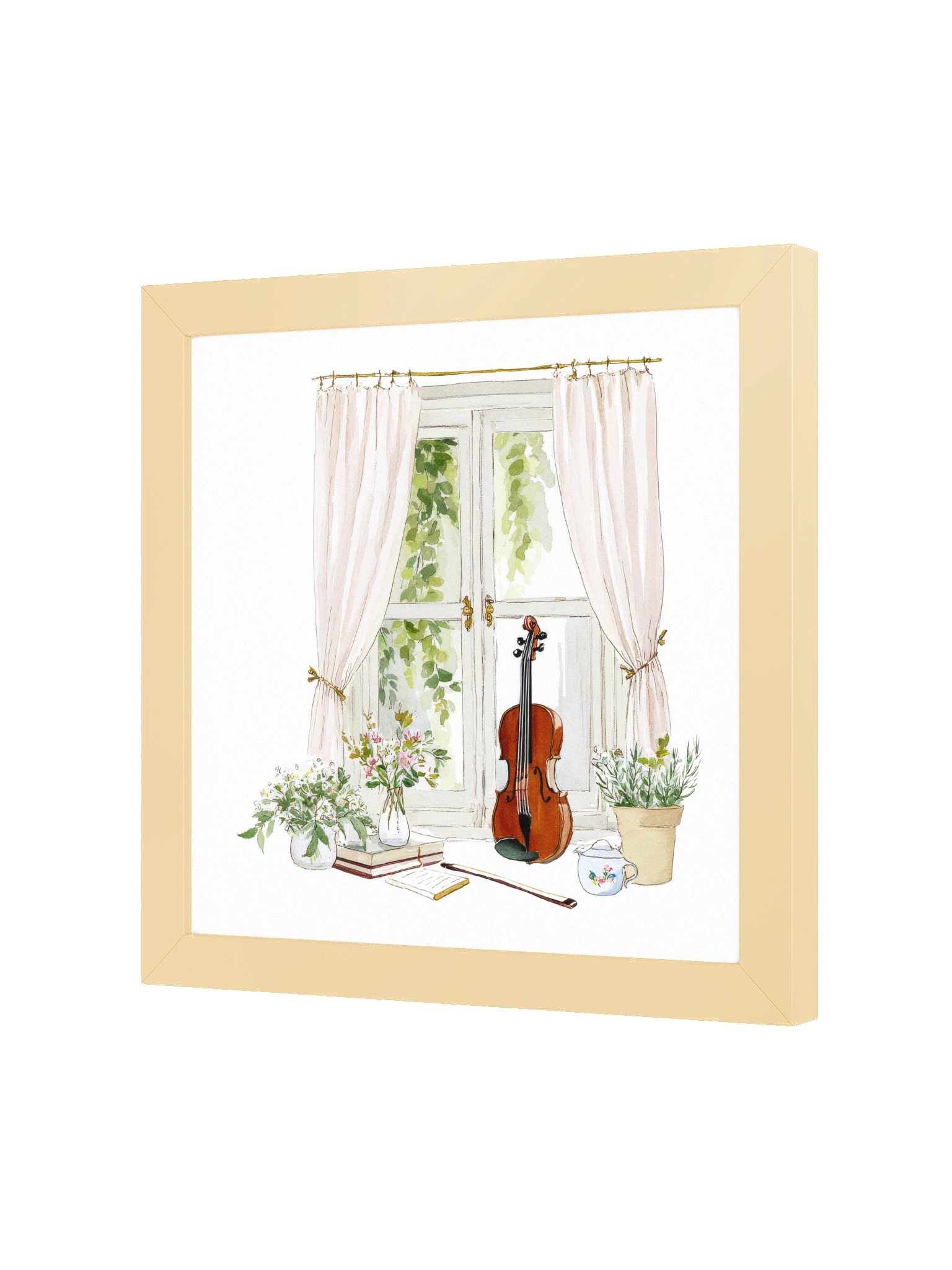 Gentle Prelude — The Violin & Tea Window Framed Art Print (10x10") product image (6)