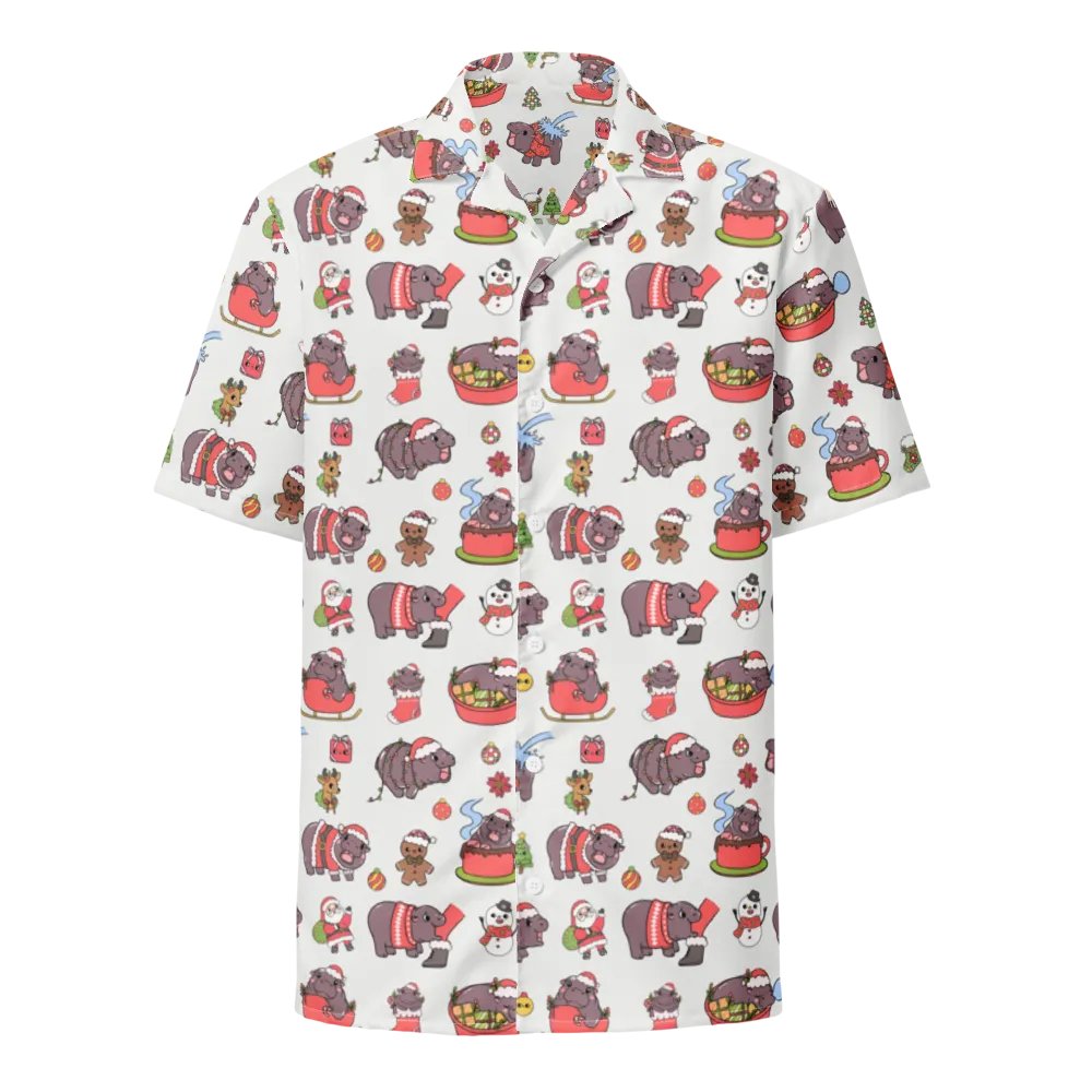 MOODENG'S WHITE CHRISTMAS HAWAIIAN SHIRT! product image (1)