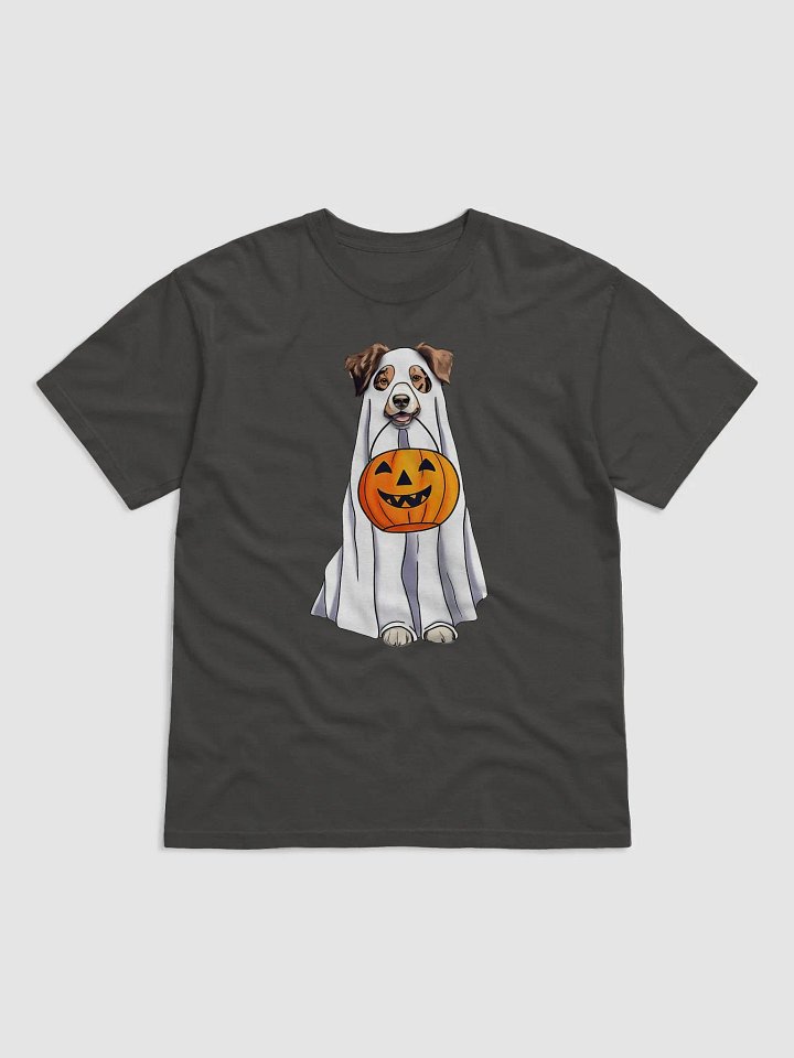 Australian Shepherd(Red Merle) Halloween Tee | Funny Halloween Aussie Wearing a Ghost Costume & Pumpkin Basket product image (1)