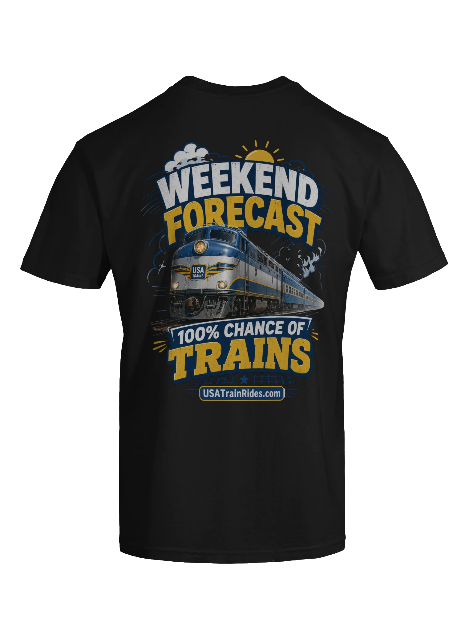 USA Train Rides Weekend Forecast %100 Chance of Trains Adult T-Shirt product image (7)