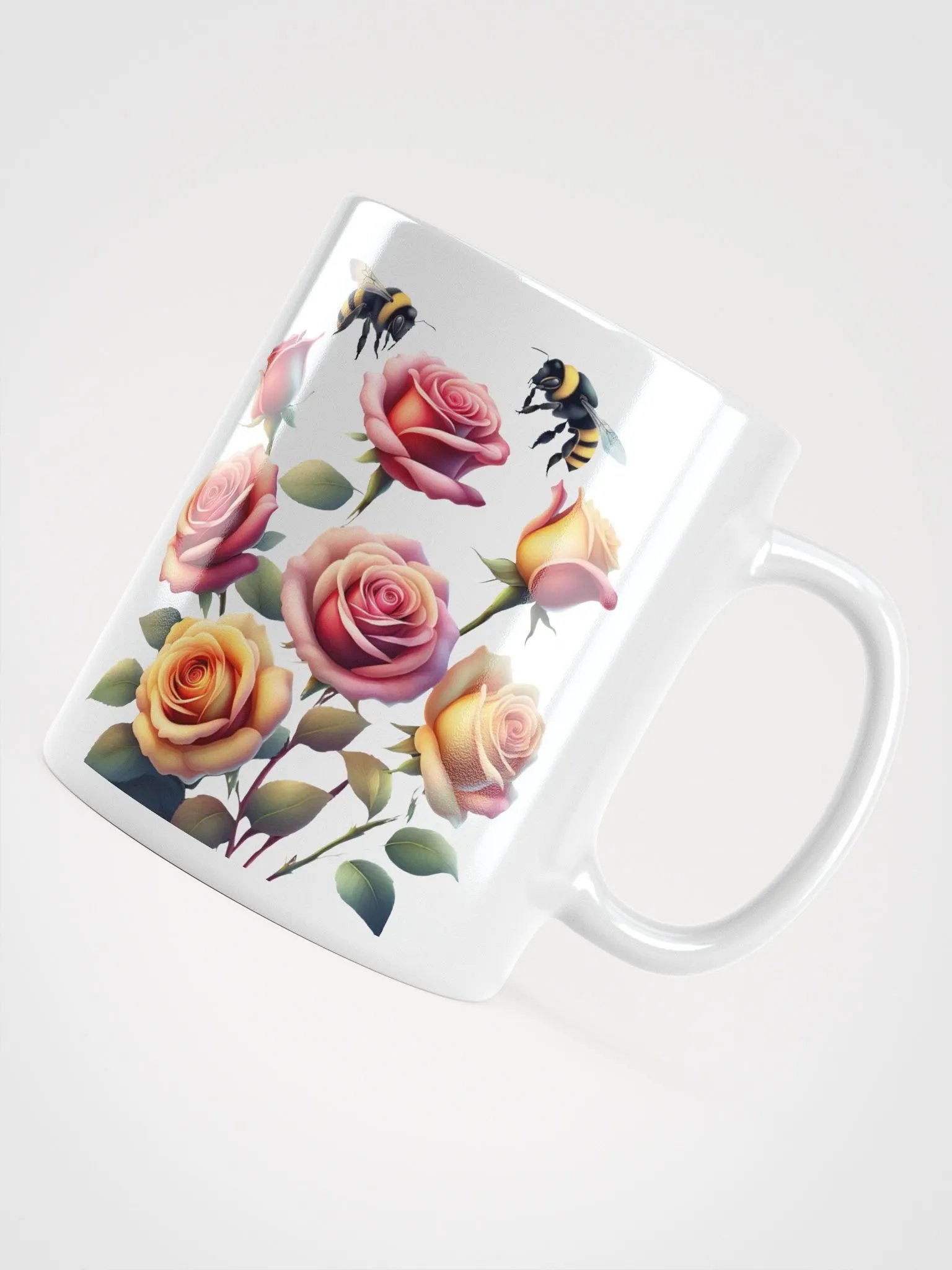 Honey Bees and Roses Graphical Design White Mug product image (2)