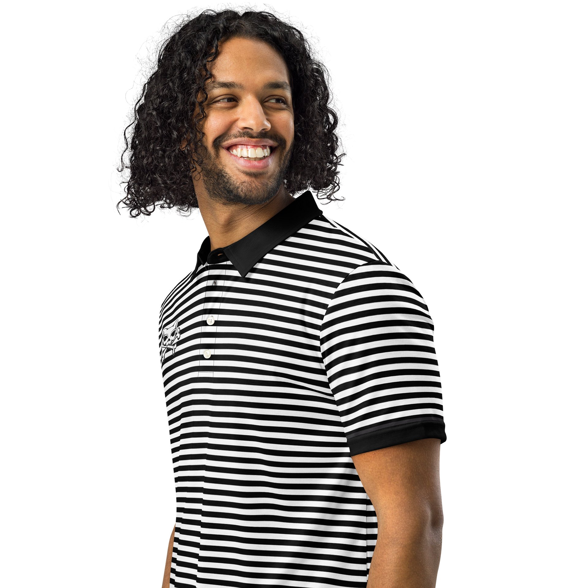 White and Blaque Stripped Kat Skull Polo product image (2)