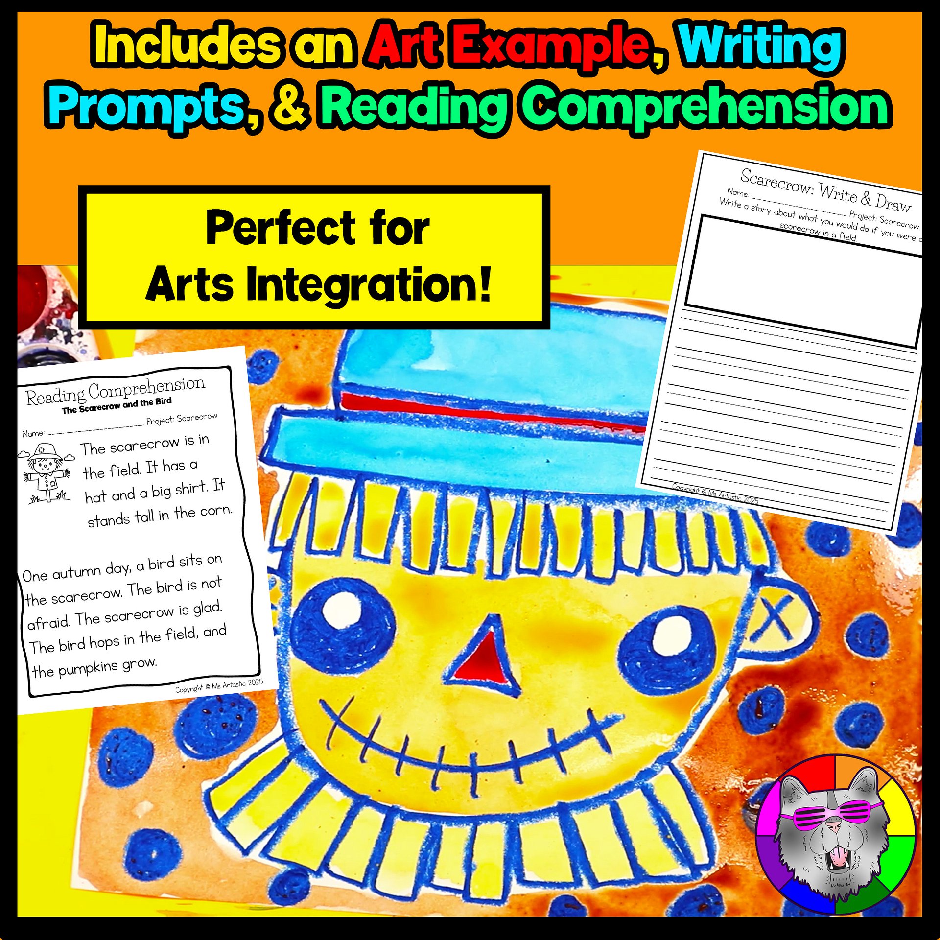 Autumn Scarecrow Art Lesson with Reading, Writing & Step-by-Step Tutorial (Kindergarten – Grade 3) Product product image (4)