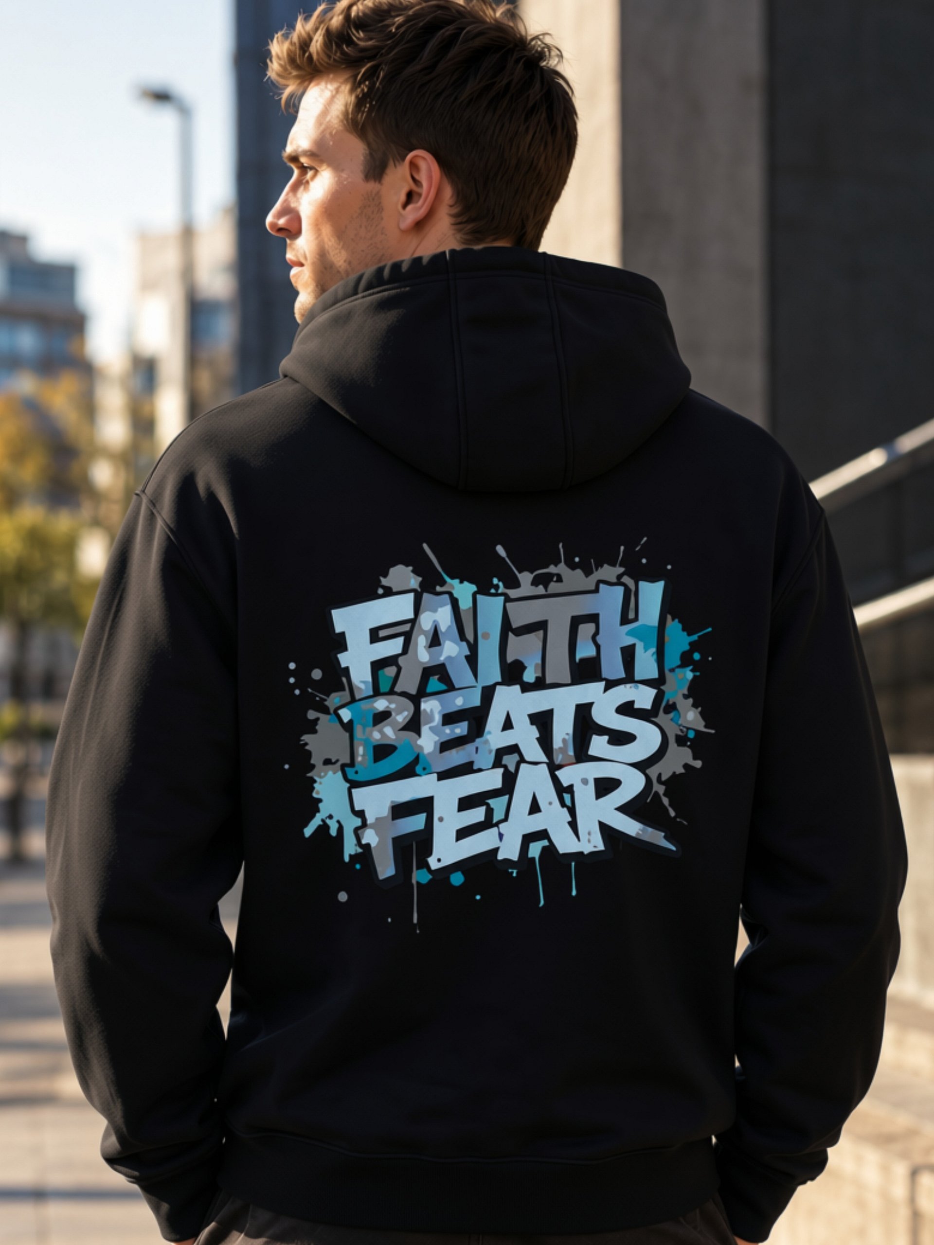 Faith Beats Fear Mens Premium Graffiti Hoodie product image (3)