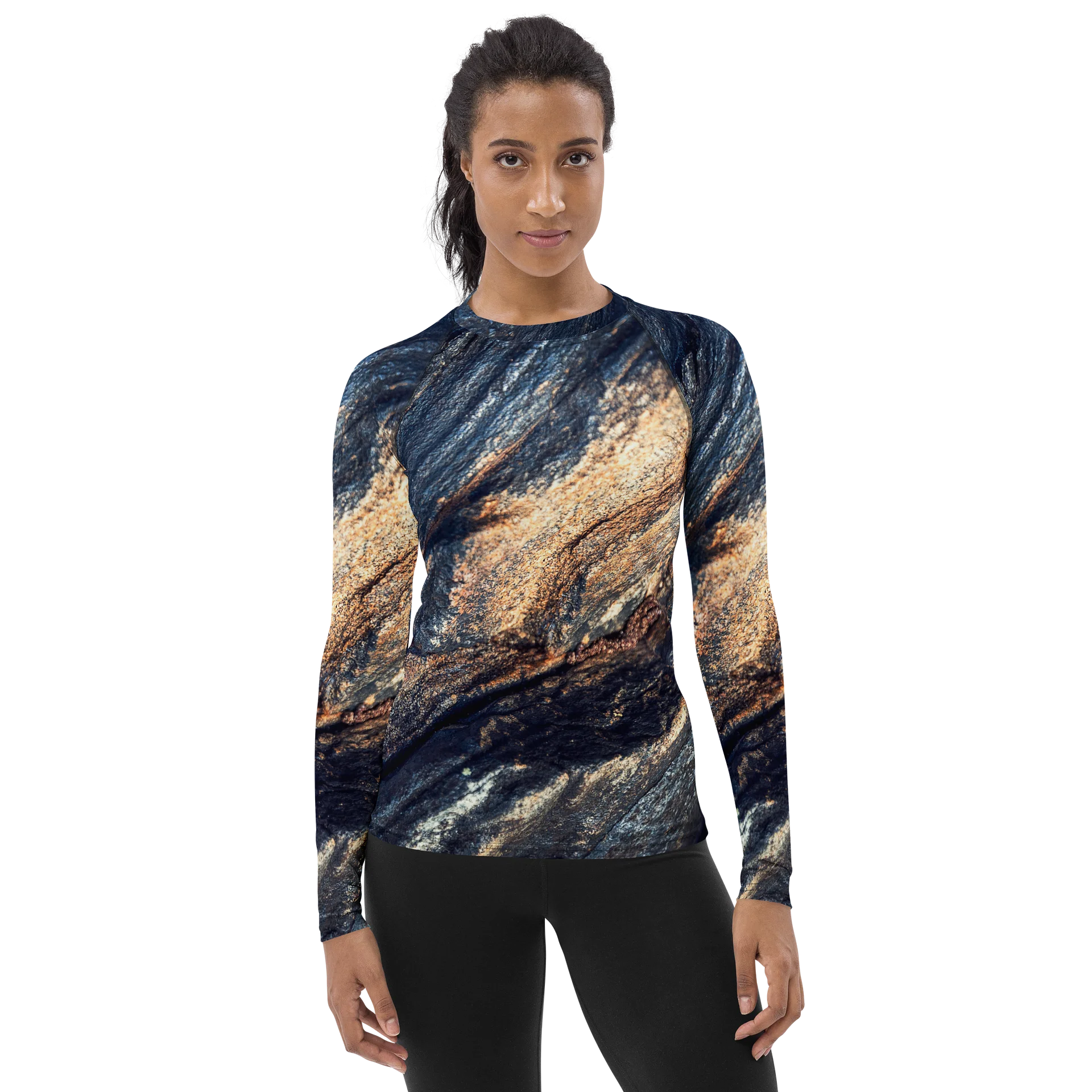 Obsidian Vein Women's All-Over Print Dark Mineral Rash Guard product image (1)