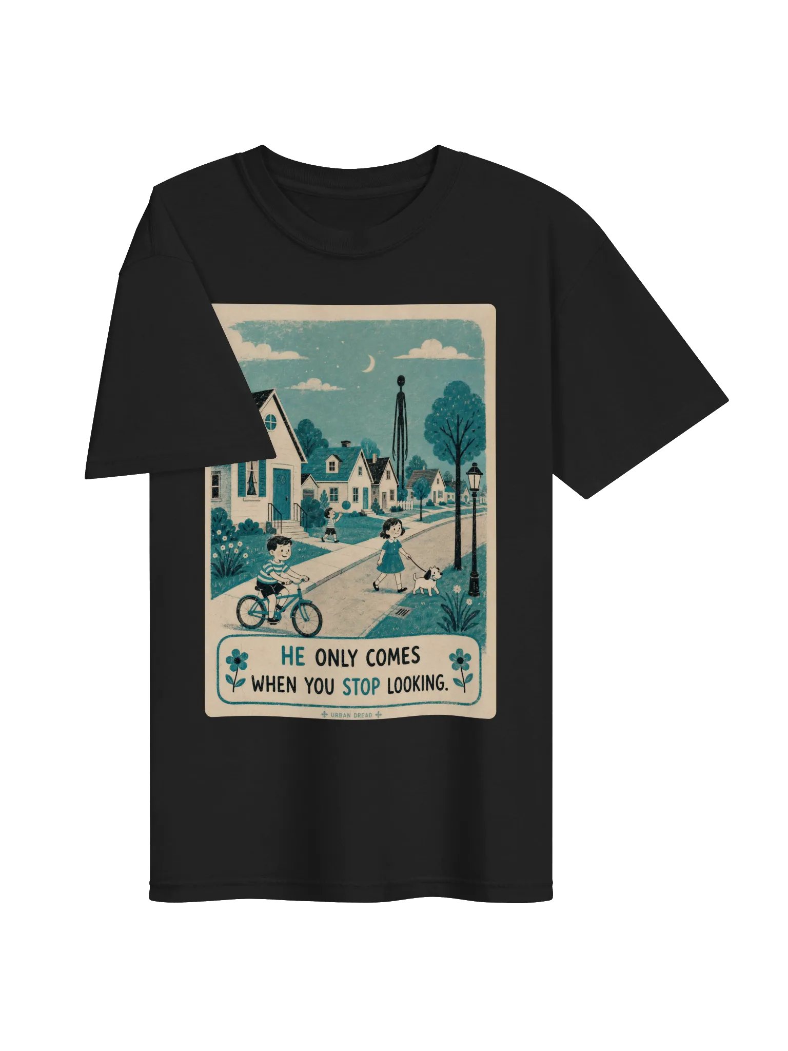 He Only Comes When You Stop Looking — Shadow Figure Horror T-Shirt product image (2)