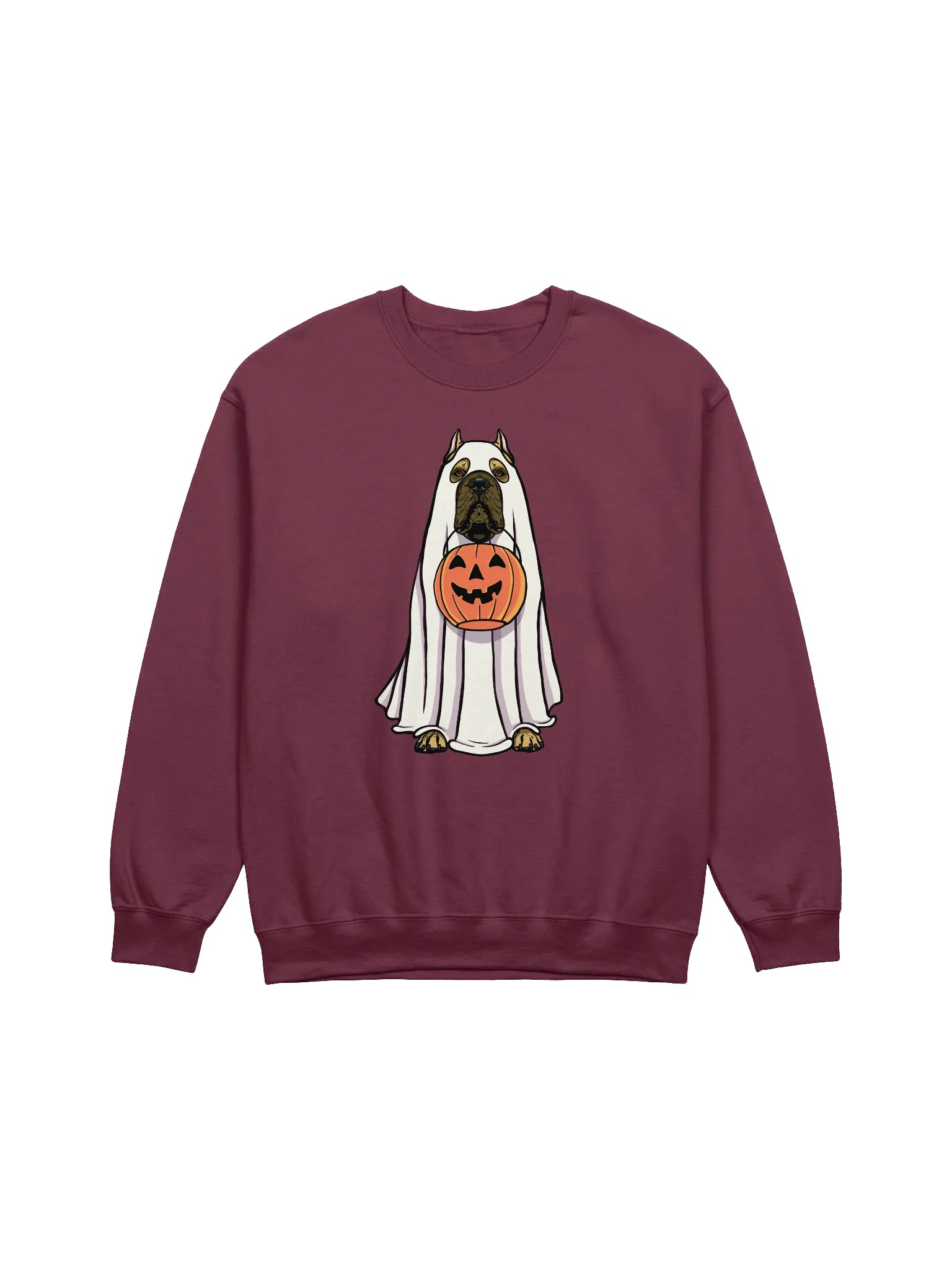 Funny Halloween Cane Corso(Fawn) Sweatshirt | Funny Cane Corso Wearing a Ghost Costume and Holding a Pumpkin Basket product image (1)