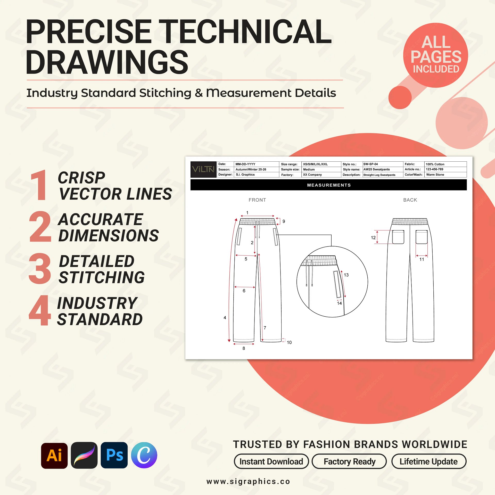 Straight-Leg Sweatpants Tech Pack Template – Editable AI File product image (4)