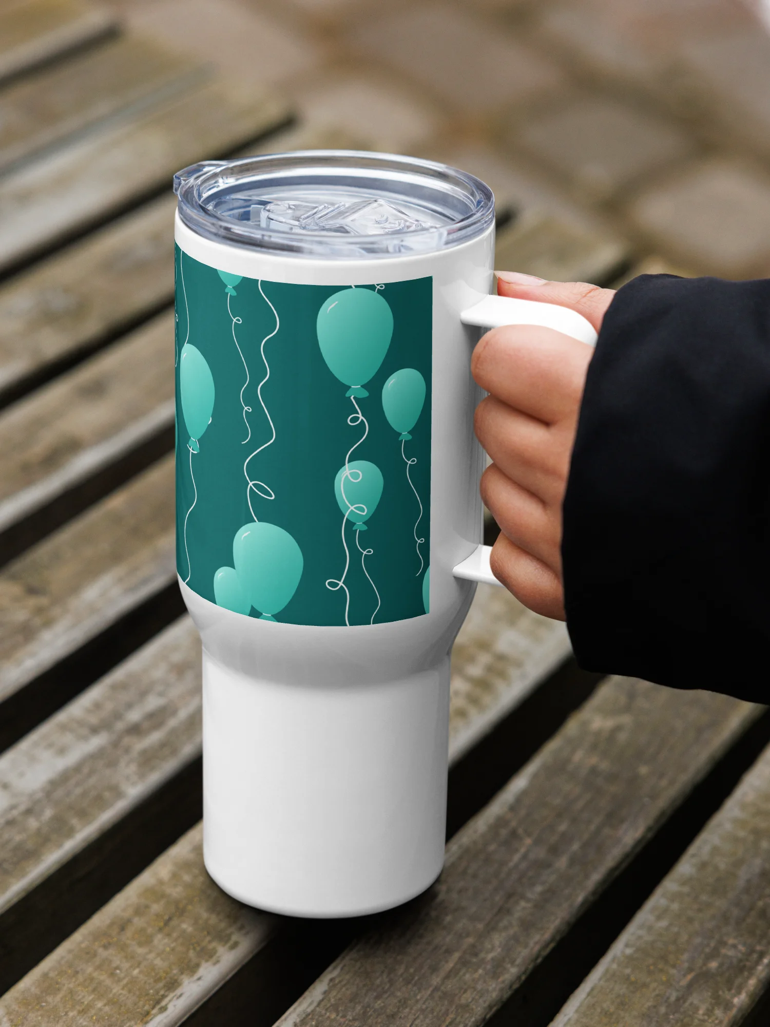 Party Time! Teal Balloon Stainless Steel Travel Mug with Handle product image (6)