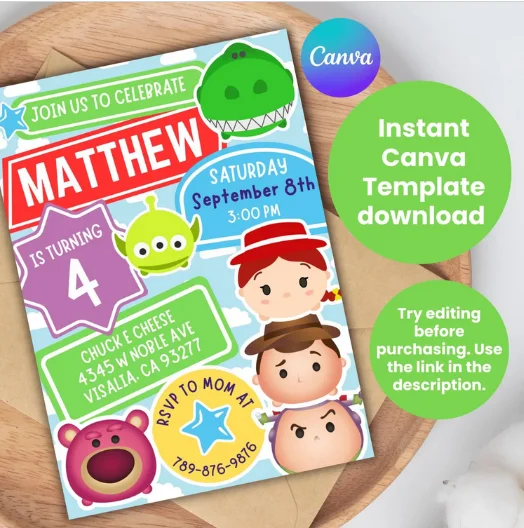 Toy Story Adventure Birthday Invite | Editable Canva Template | Instant Download | Woody & Buzz Party Invitation product image (1)